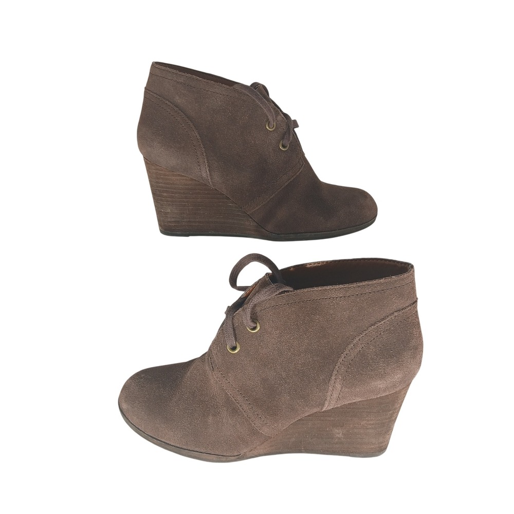 Lucky‎ Brand Brown Suede Lace Up Wedge Ankle Boots Women's Size 8M